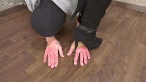 Gruesome hand trampling with over knee boots