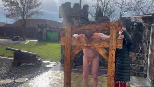 Hard medieval flogging in the cold January